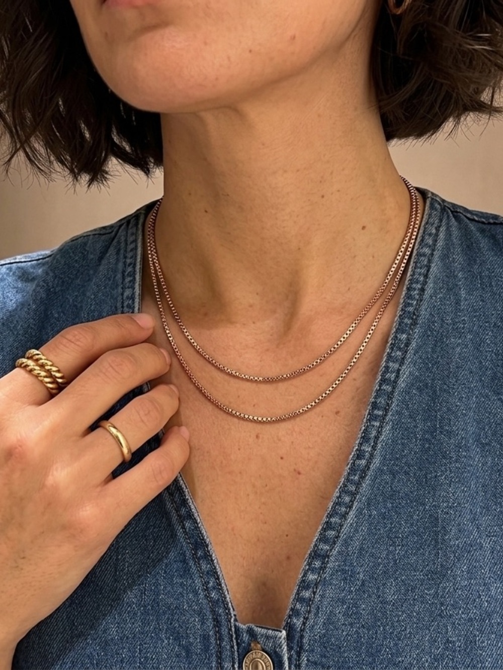 BOX Chain Necklace Rose Gold Plated Chain Layering
